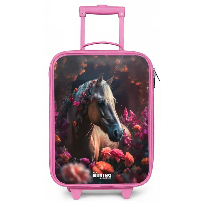 Goudbruin paard tussen de bloemen Kinderkoffer - Roze klein -zz3dotto