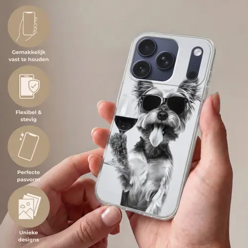 Hondje - Wijnglas - Zonnebril - Enthousiast Telefoonhoesje iPhone 17 Pro klein -sfeer3_NL