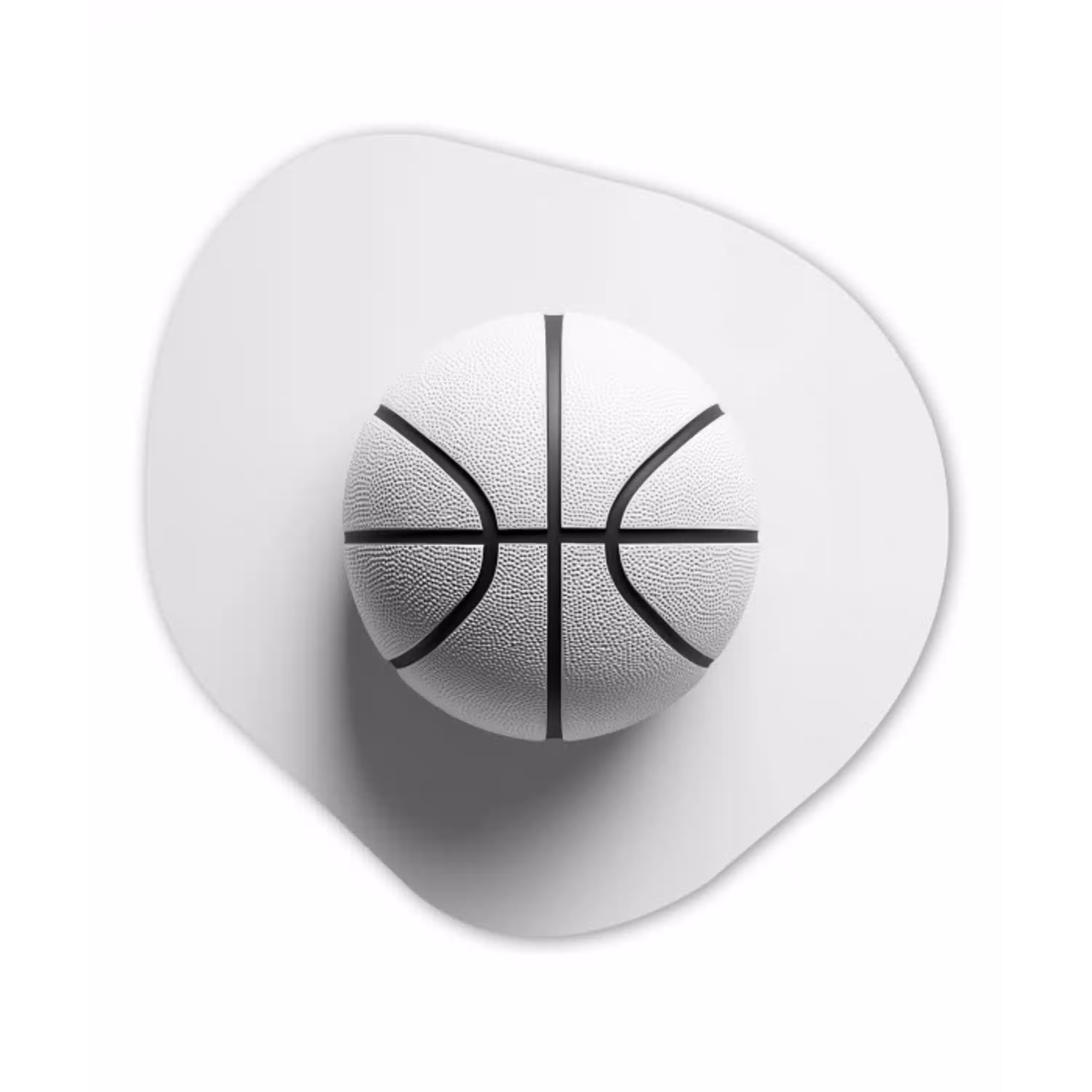 Basketbal - Wit - Schaduw - Lijnen Wandcirkel Organisch Aluminium middel -3d