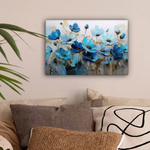 Bloemen - Schilderij - Blauw canvas 2cm klein -sfeer1