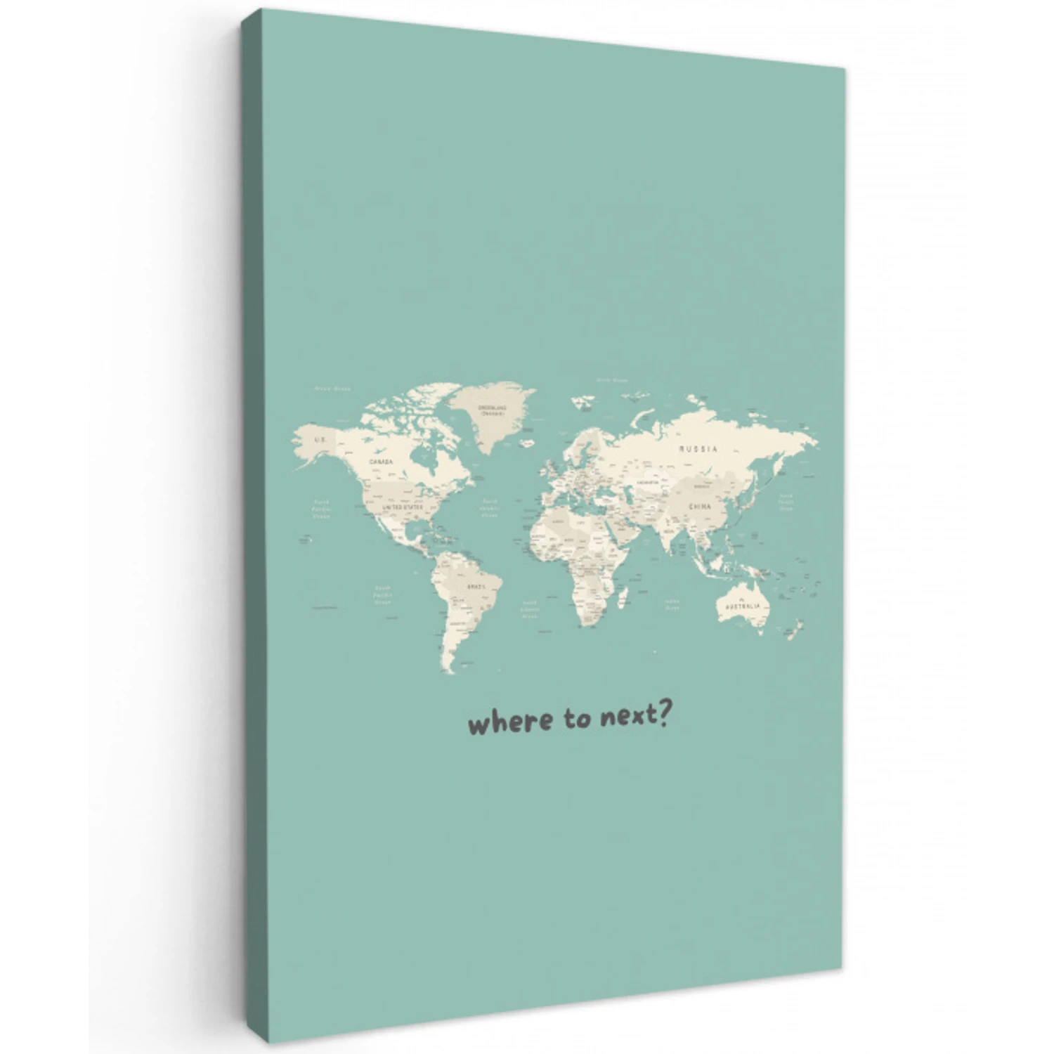 Wereldkaart - Klassiek - Lichtgroen - Landnamen Tuinposter op houten frame 2 cm dik middel -3d