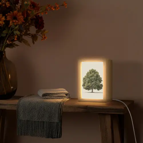 Eikenboom - Groen - Lichte achtergrond Light Box met kabel (Tafellamp) klein -sfeer4