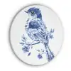 Vogel - Delfts blauw - Illustratie - Bloemen Akoestische PET Vilt - Rond klein -3d