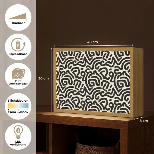 Modern - Abstract - Zwart Light Box met batterij (Wandlamp) middel 907 -USP_websiteoverzichtNL