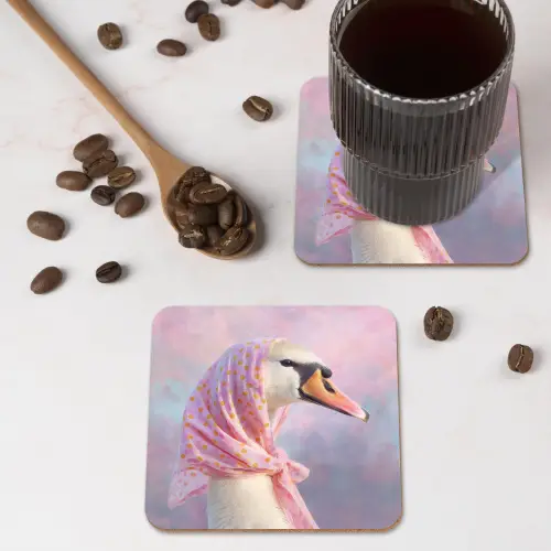Zwaan - Sjaaltje - Pastelwolken onderzetter kurk middel -sfeer2