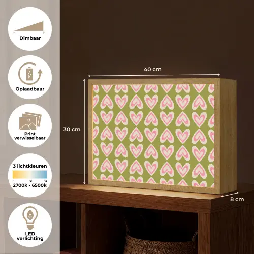 Patroon - Symmetrisch - Hartjes - Olijfgroen Light Box met batterij (Wandlamp) middel 907 -USP_websiteoverzichtNL