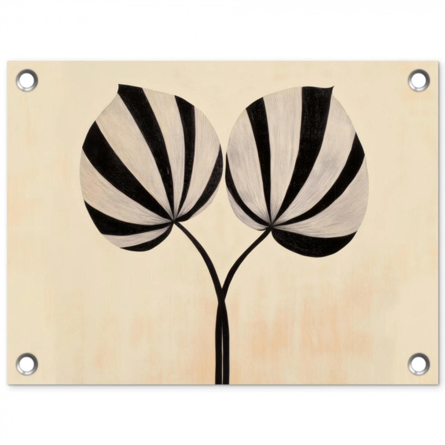 Bladeren - Gestreept - Stengel - Beige tuinposter los doek klein -3d