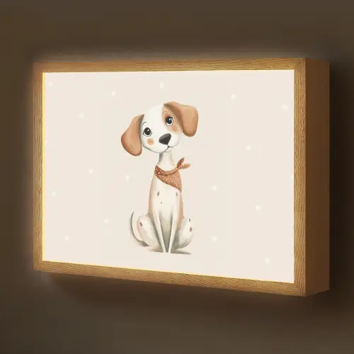 Hond - Pup - Beige - Stippen Light Box met batterij (Wandlamp kind) middel -z3d_website