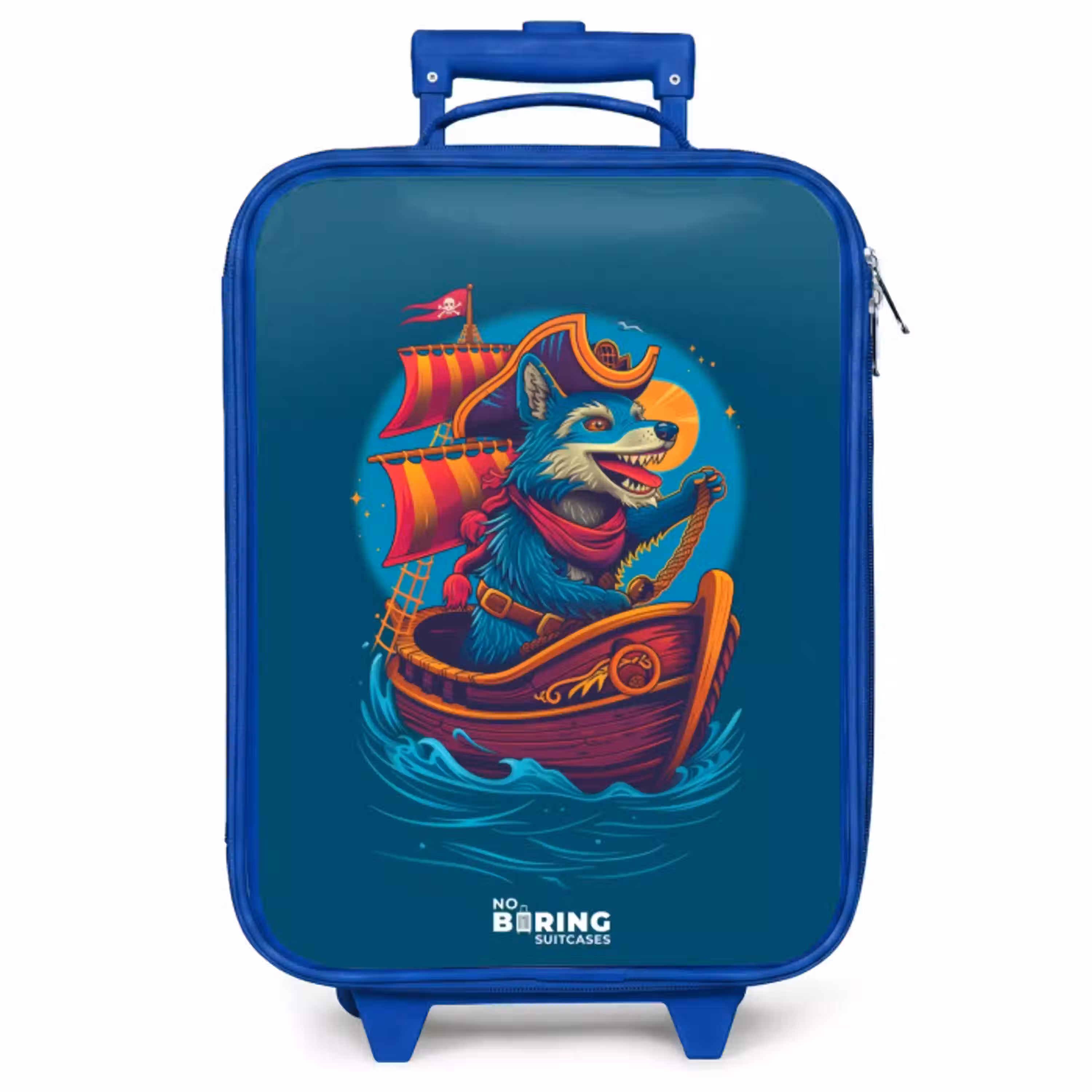 Piraten wasbeer op een boot Kinderkoffer - Blauw klein -zzz_website3d