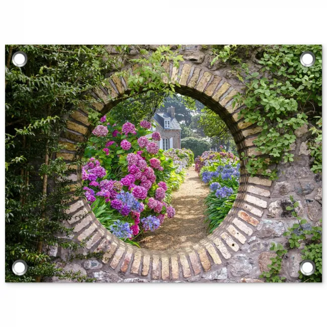 Bloemrijke tuinpoort tuinposter los doek klein -3d