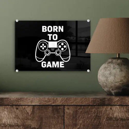Gamen - Quotes - Controller - Born to game - Zwart - Wit plexiglas 5mm klein -sfeer3