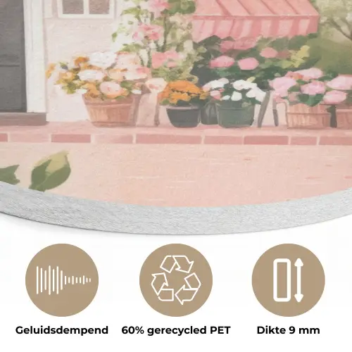 Bloemen - Huizen - Dorp Akoestische PET Vilt - Rond klein -closeup_NL