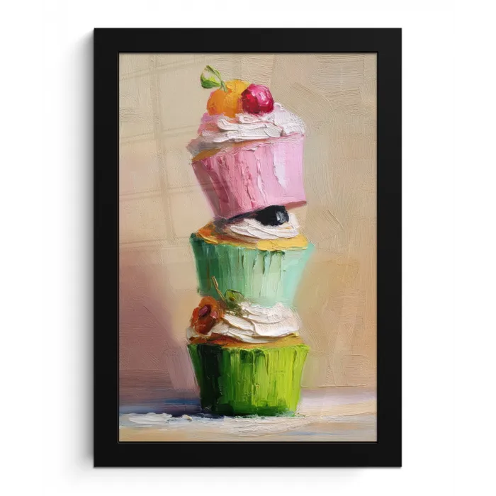 Cupcakes - Gestapeld - Kleurrijk - Fruit fotolijst zwart zonder passe partout klein -3d