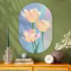 Tulpen - Roze accenten - Blauw Wandcirkel Ovaal Glas middel -sfeer2