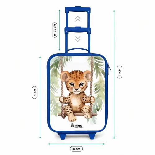 Luipaard welp op een schommel waterverf illustratie Kinderkoffer - Blauw klein -productfoto_formaten