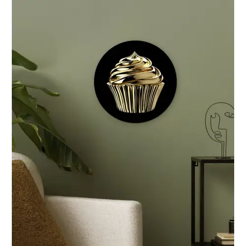 Cupcake - Eten - Goud - Zwart Wandcirkel plexiglas klein -sfeer3