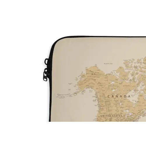 Wereldkaart - Realistisch - Beige laptophoes neopreen klein -detail