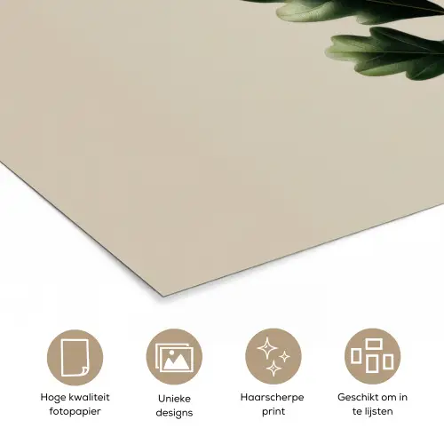Eikenbladeren - Beige - Groen - Golvende randen poster papier klein -closeup_NL