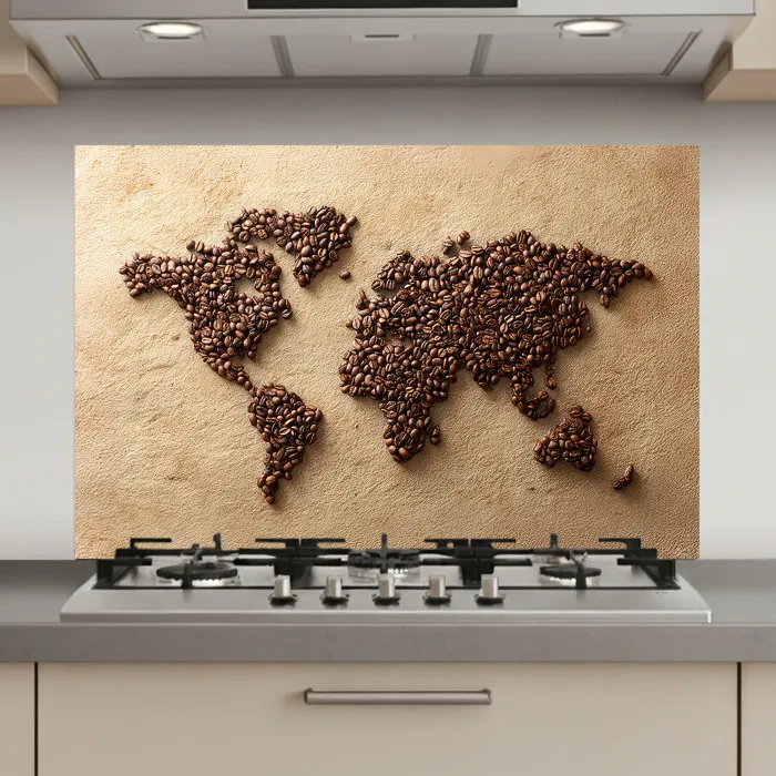 Wereldkaart - Zandkleur - Koffiebonen keuken achterwand spatscherm klein -3d_website