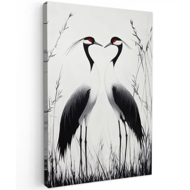 Kraanvogels - Gras - Hartvorm - Zwart canvas 2cm klein -z3d