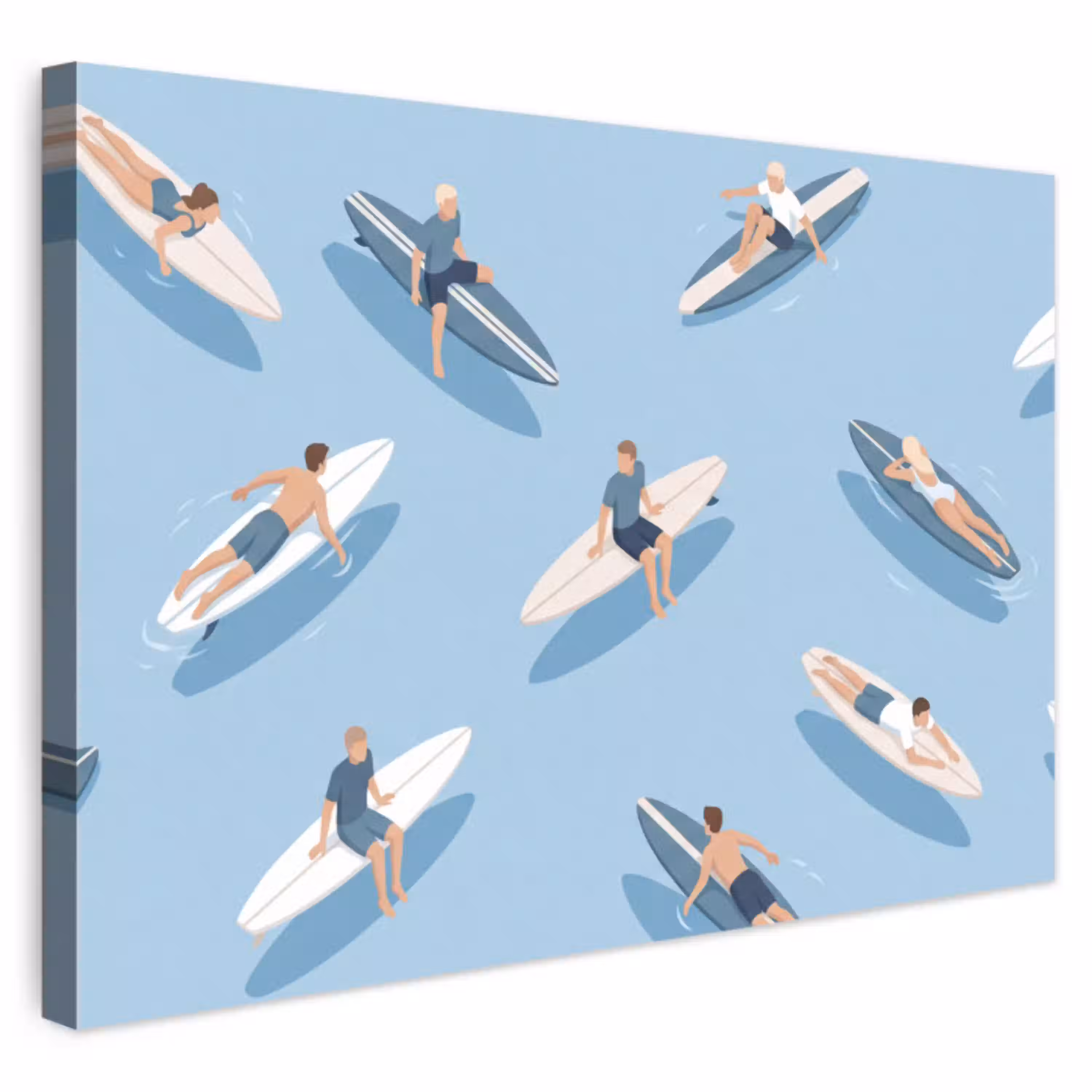Mensen - Surfen - Water - Zomer - Illustratie Tuinposter op houten frame 2 cm dik klein -3d