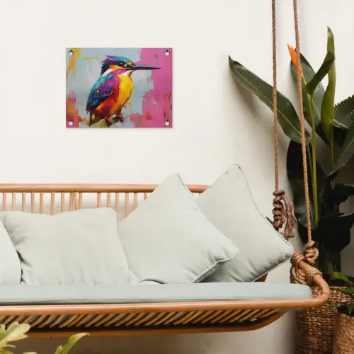 Ijsvogel - Roze - Tak - Penseelstreken tuinposter los doek klein -sfeer7