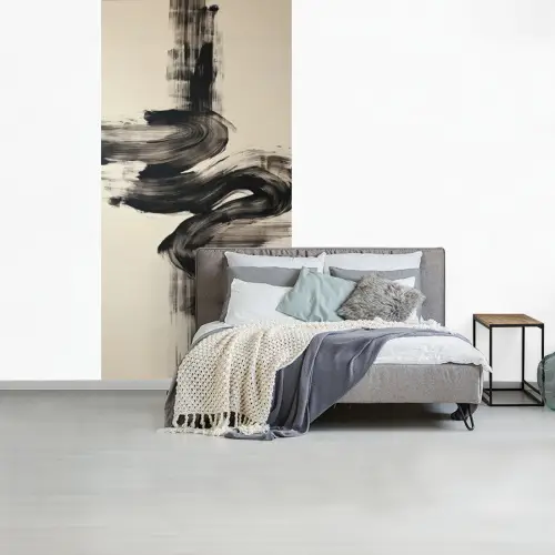 Golven - Penseelstreken - Beige - Minimalistisch fotobehang vinyl groot -slaapkamer