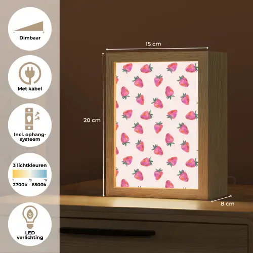 Aardbeien - Rood - Roze - Patroon Light Box met kabel (Tafellamp) klein 925 -USP_NL