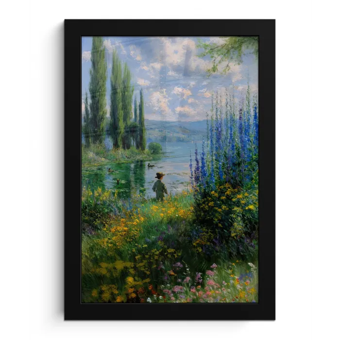 Bloemen - Meer - Bergen - Groen fotolijst zwart zonder passe partout klein -3d