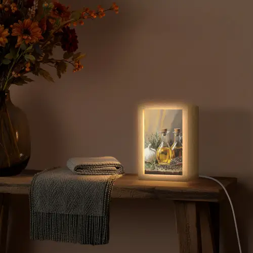 Stilleven - Olijfolie - Knoflook - Kruiden Light Box met kabel (Tafellamp) klein -sfeer4