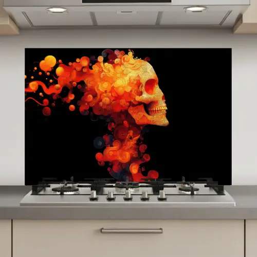 Schedel - Oranje - Zijaanzicht - Vlammen keuken achterwand spatscherm klein -3d_website