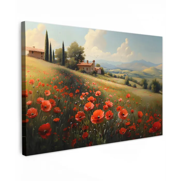 Klaprozen - Rood - Heuvels - Landschap canvas 2cm klein -z3d