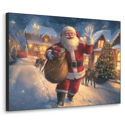 Kerstman - Dorp - Hert - Donker Textielframe zwart klein -3d