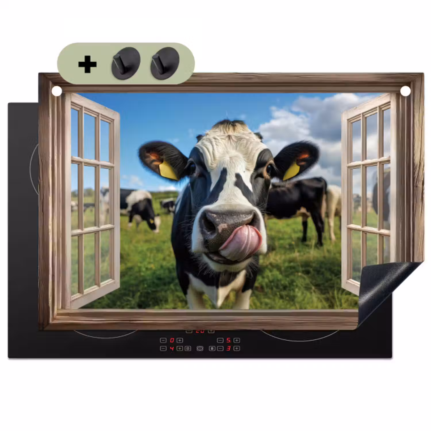 Inductie beschermer en spatscherm (2in1) - Doorkijk - Koe - Weiland - Dieren - Natuur