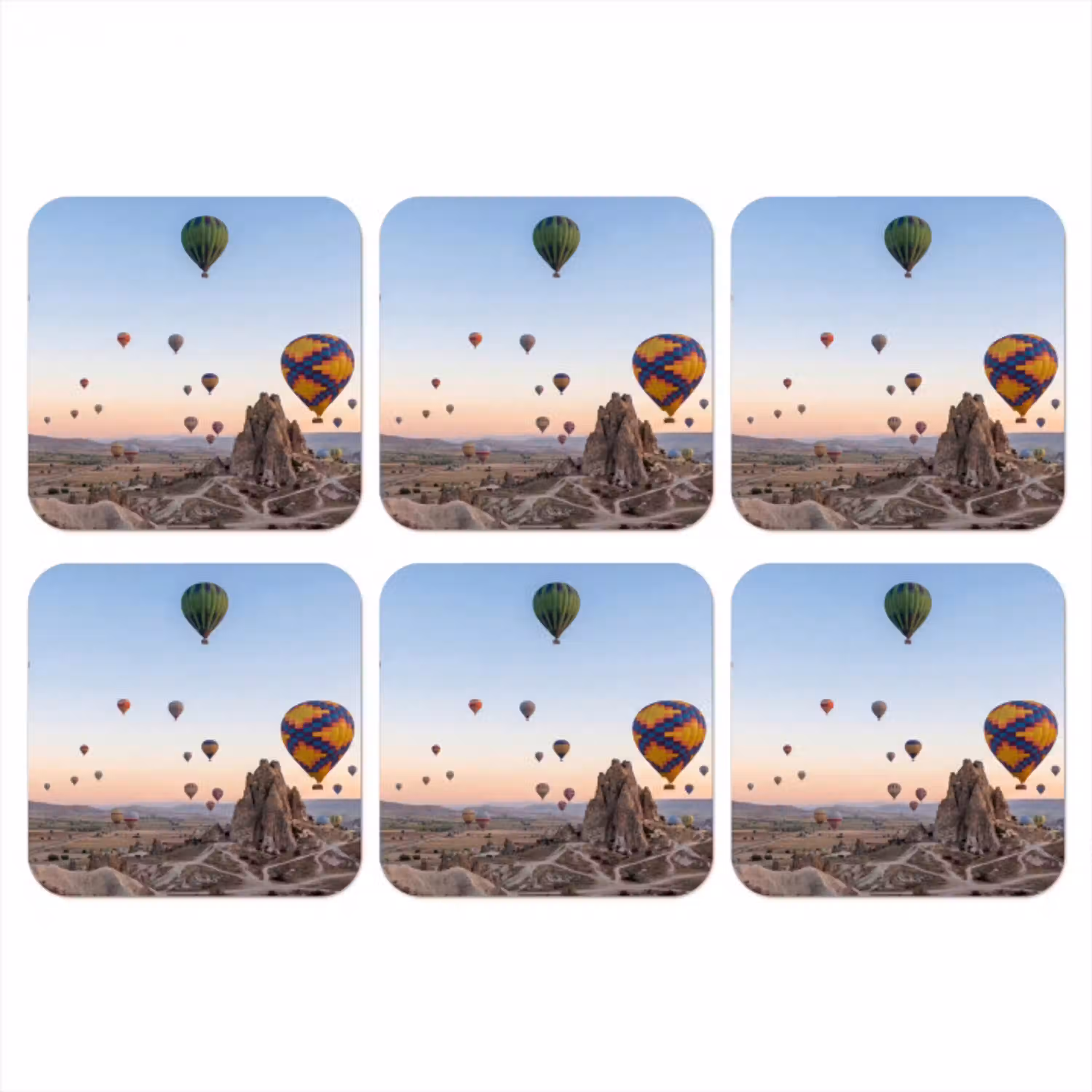 Luchtballonnen - Rotsen - Zonsopgang onderzetter kurk middel -3d
