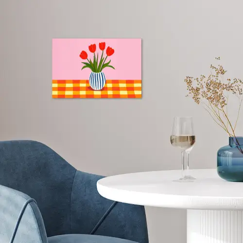 Tulpen - Roze - Vaas poster papier klein -sfeer3