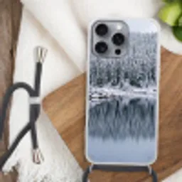 Bos - Reflectie - Meer - Winter - Serene Hoesje iPhone 16 Pro Max met koord klein -sfeer4