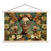 Bloemenkrans - Vrouwengezicht - Zonnebril - Oranje textielposter latten blank klein -3d