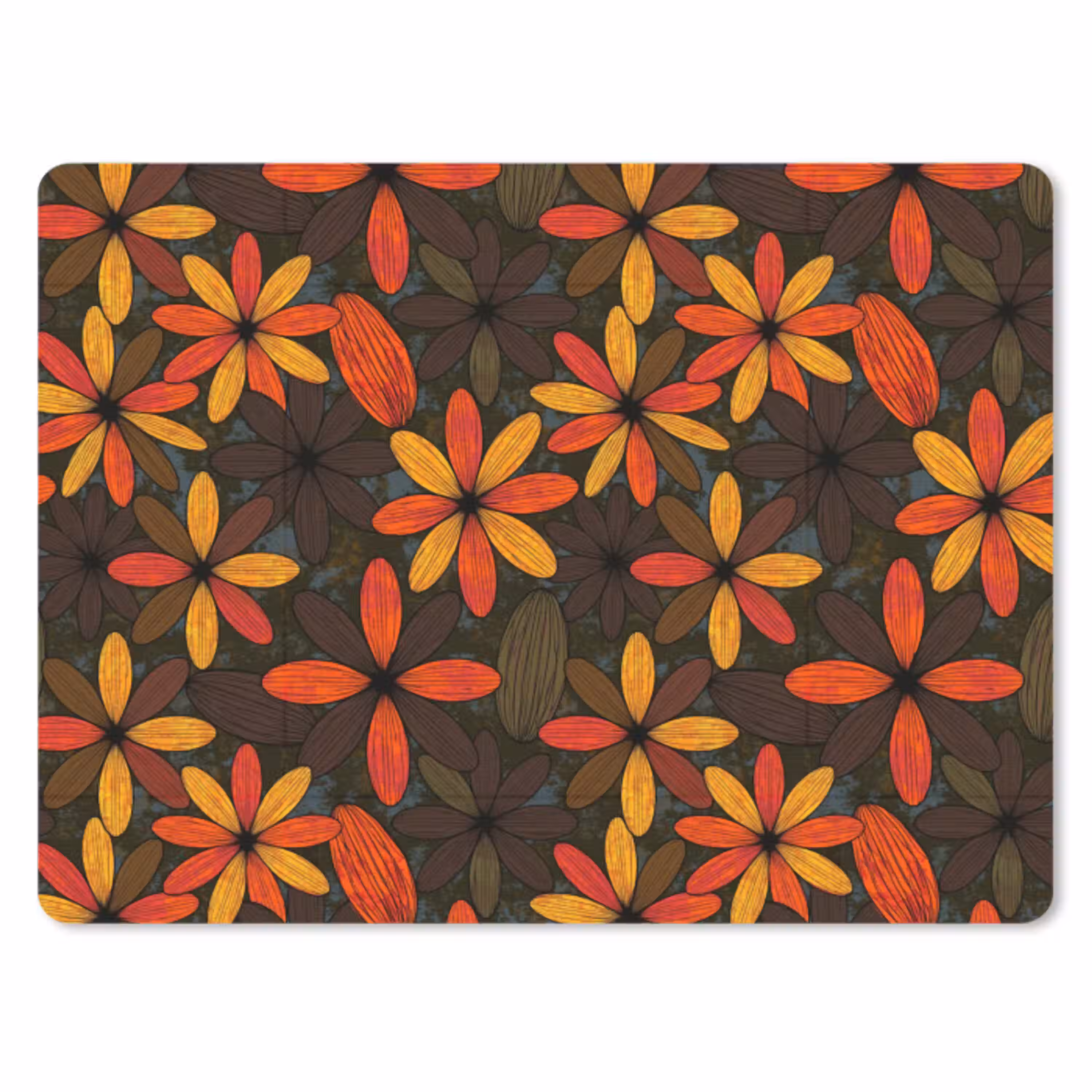 Oranje - Retro - Bloemen - Herfst muismat rubber klein 262 -3d