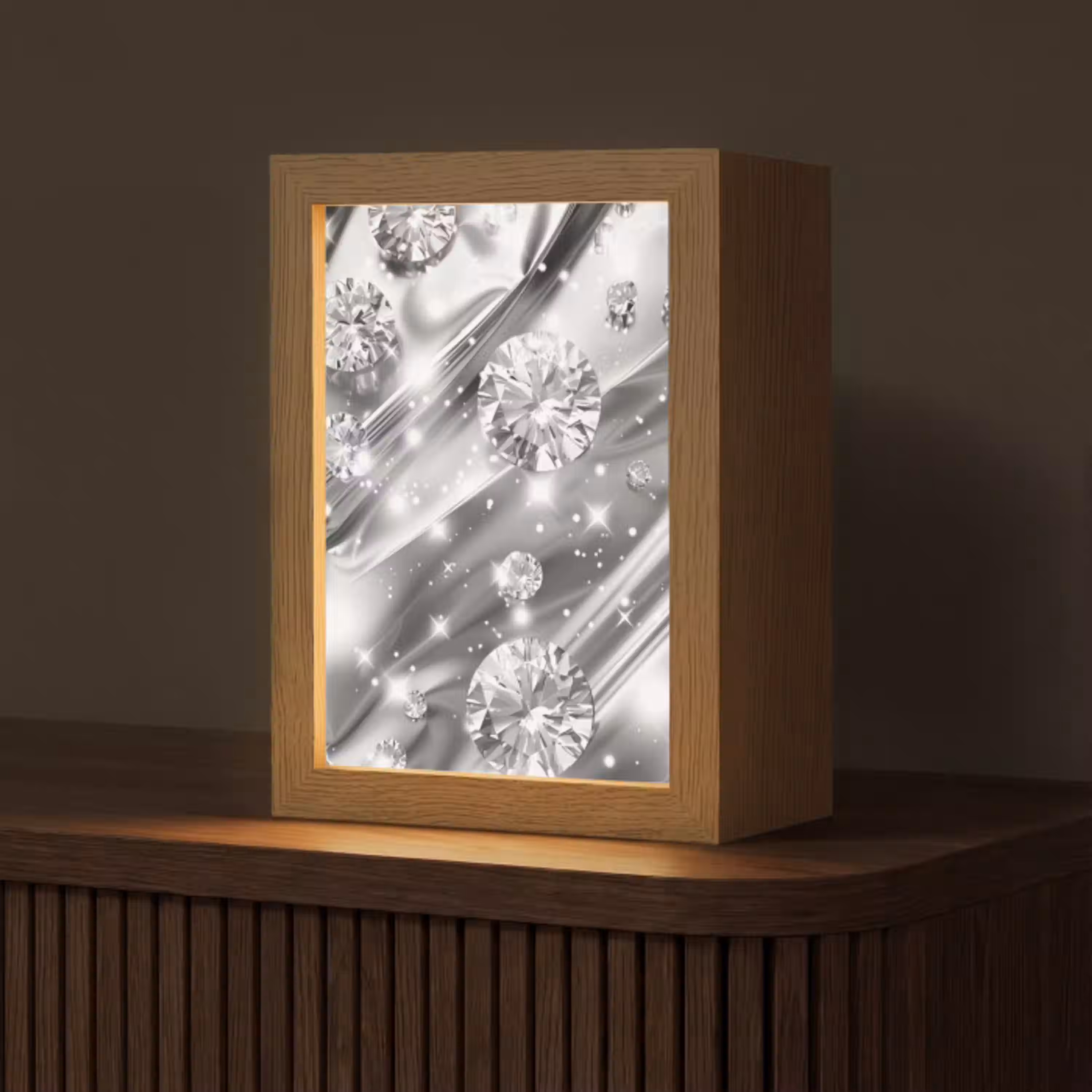 Abstract - Diamant - Luxe - Modern - Zilver Light Box met kabel (Tafellamp) klein -z3d_website