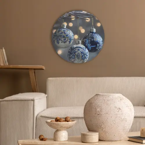 Kerstbal - Versierd - Blauw Akoestische PET Vilt - Rond klein -sfeer1