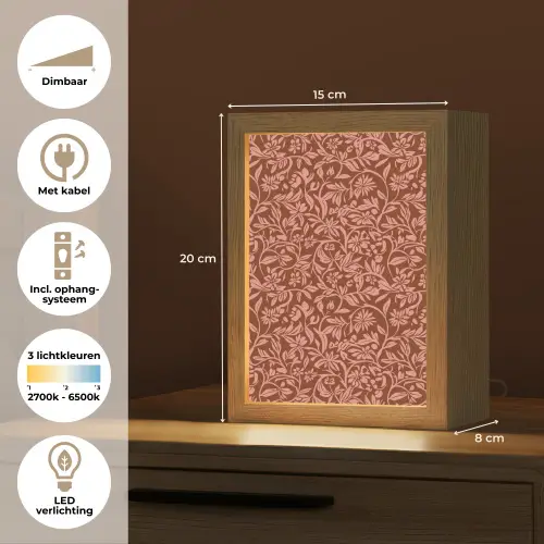 Bloemen - Print - Roze Light Box met kabel (Tafellamp) klein 925 -USP_NL