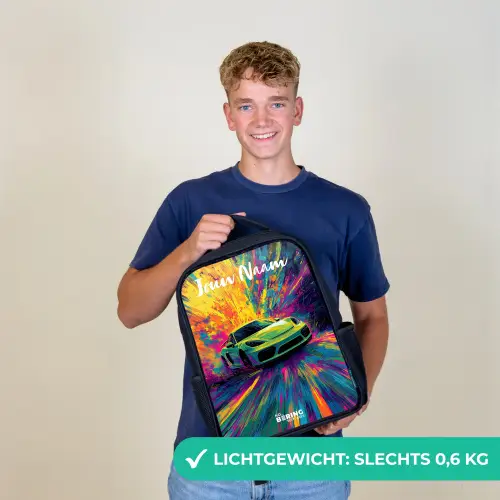 Sportauto - Groen - Verfstrepen - Kleuren Rugzak - Zwart middel -sfeer7_NL