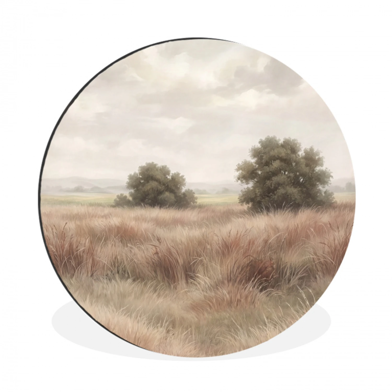 Landschap - Minimalistisch - Beige Wandcirkel aluminium klein -3d