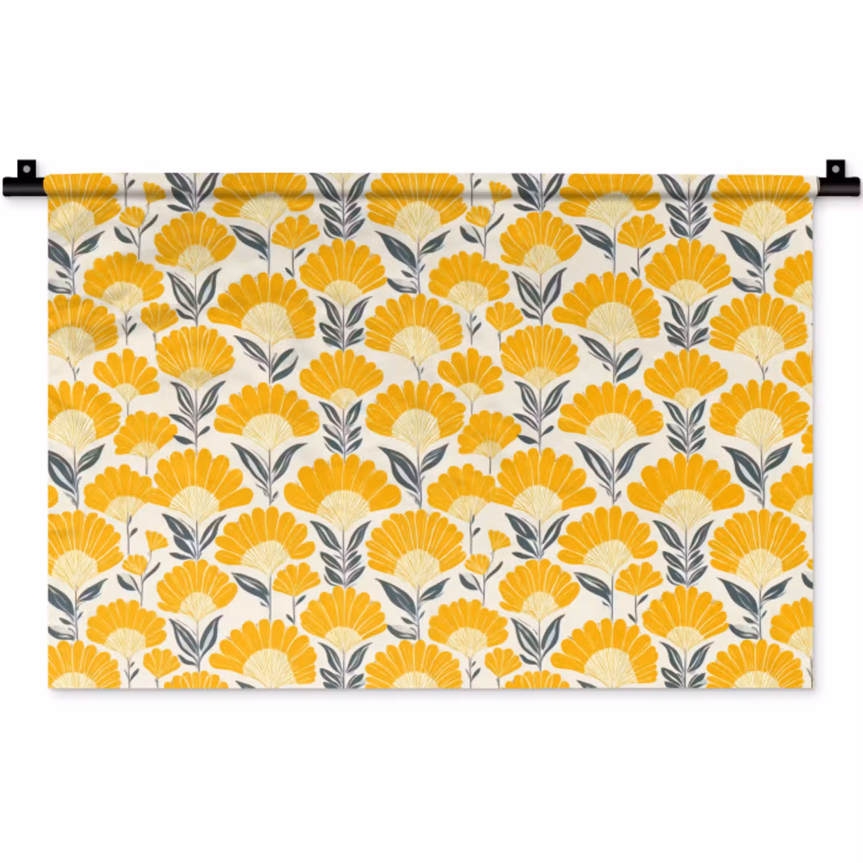 Bloemen - Retro - Botanisch - Okergeel - Grijs Wandkleed katoen klein 269 -zz3d