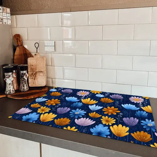 Bloemen - Patroon - Blauw - Contrast Inductie beschermer vinyl 3mm klein -sfeer3