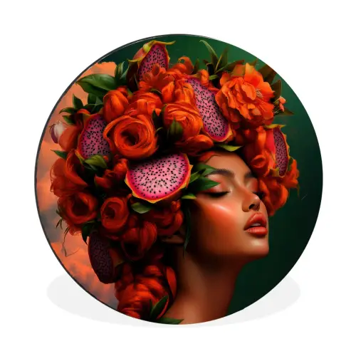 Vrouw - Drankenfruit - Rozen Wandcirkel aluminium klein -3d