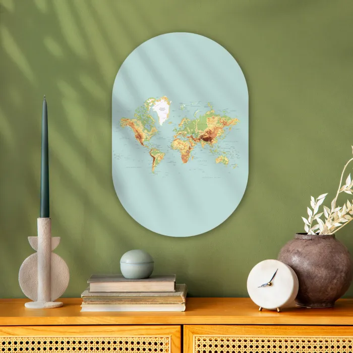 Wereldkaart - Realistisch - Blauw Wandcirkel Ovaal Forex klein -sfeer2