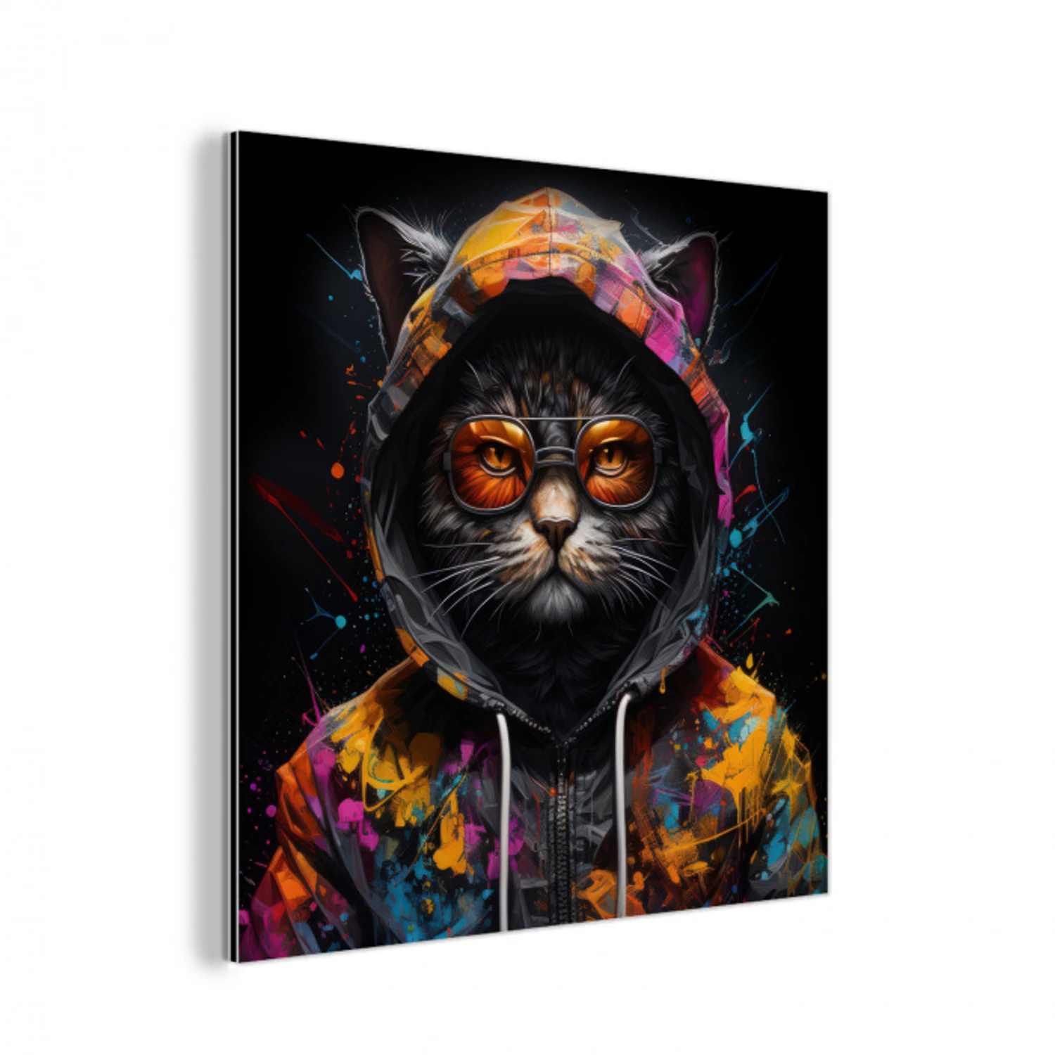 Kat - Jas - Graffiti - Bril - Zwart aluminium wit klein -3d