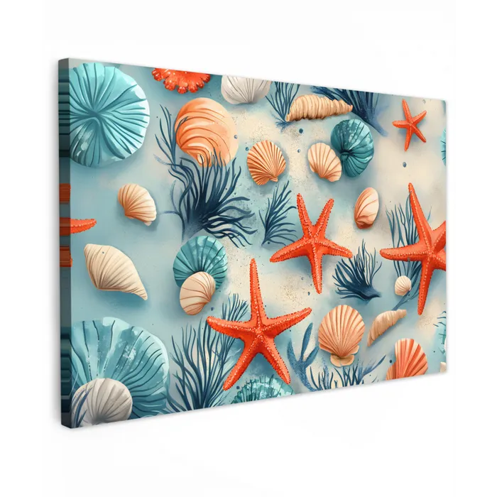 Zeesterren - Schelpen - Illustratie - Zand Tuinposter op houten frame 2 cm dik klein -3d
